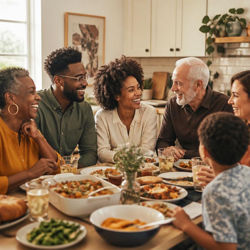 Family sharing a meal together